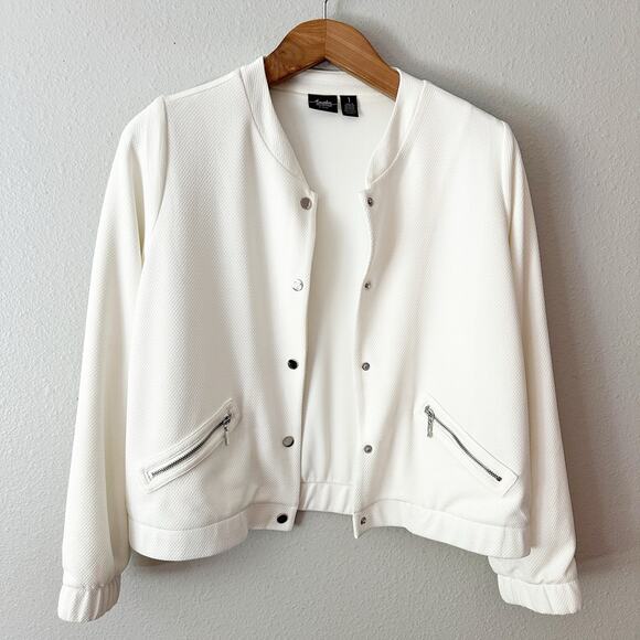 Chico's Size 1 Travelers Collection Textured Knit Bomber Jacket Women's Size Med - Picture 7 of 12